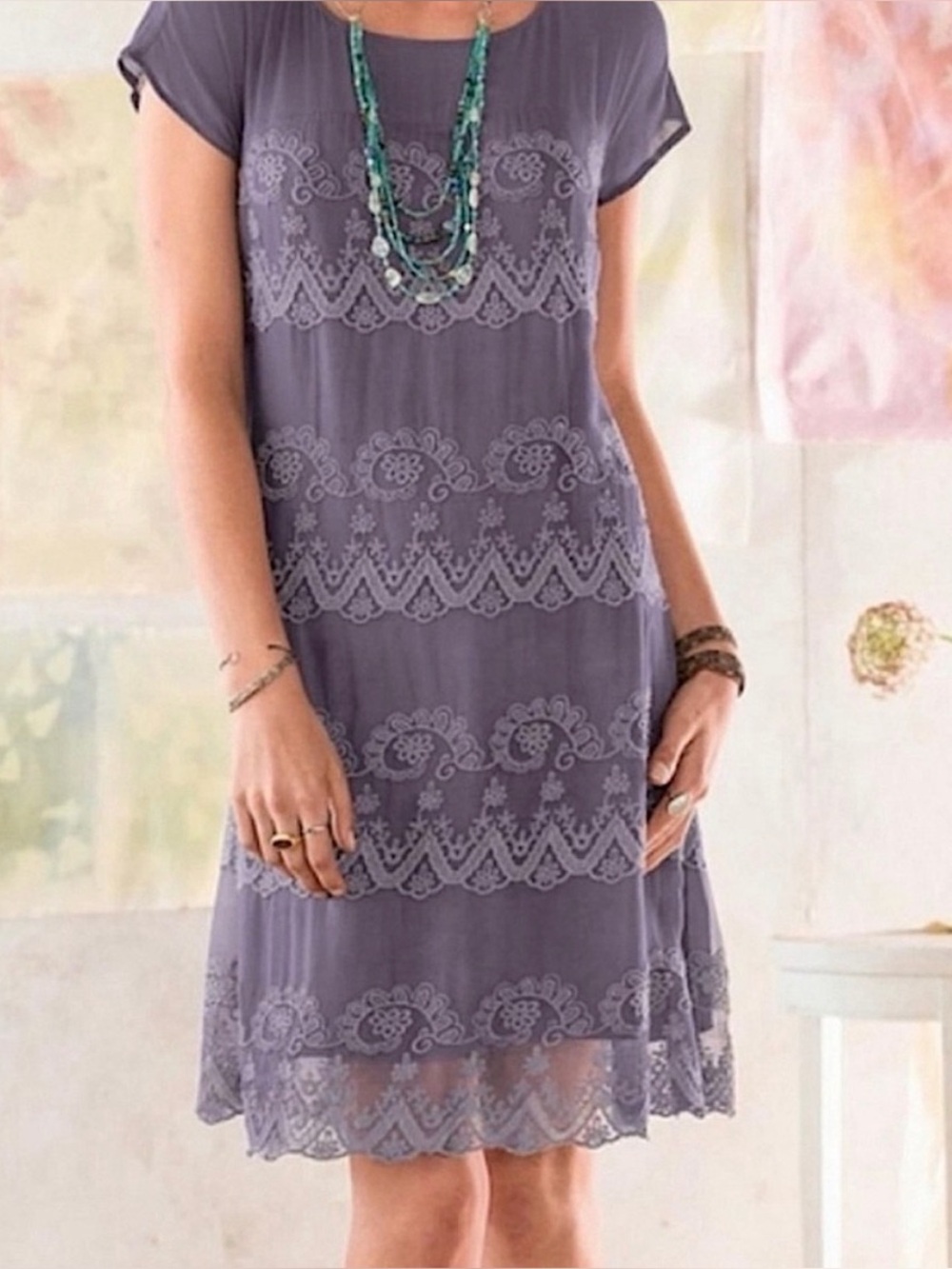 Sundance Dusty Blue Embroidered Midi Dress